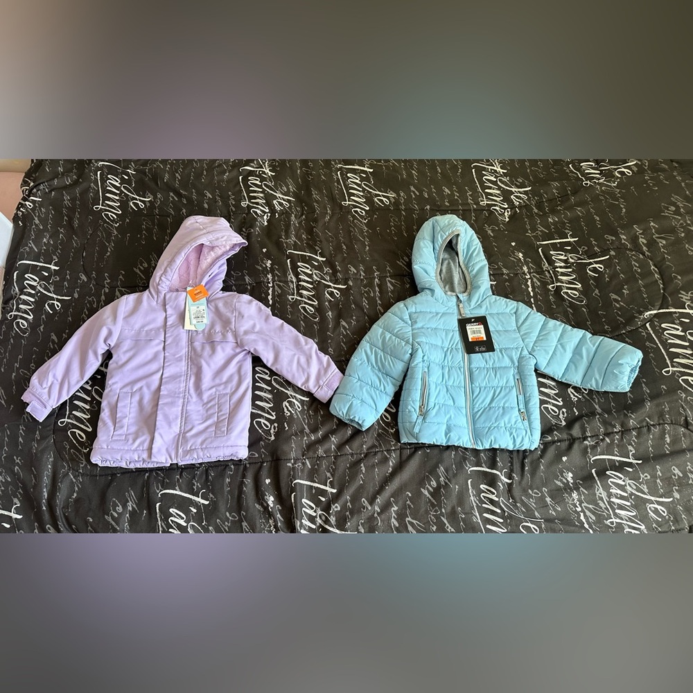 Lilac and Light Blue Hooded Puffer Jackets for toddler girl size 2t